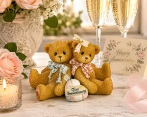 Cherished Teddies 1997 Anniversary Figurine Box & Certificate Enesco